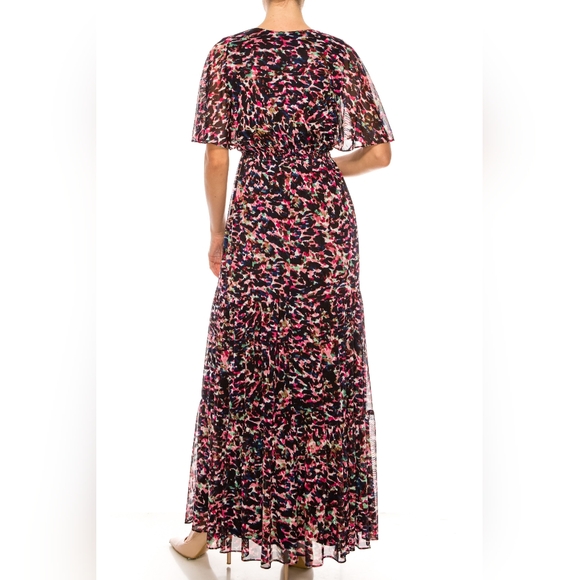 Donna Morgan Navy Pink Animal Print Short Sleeve Maxi Dress - Picture 2 of 5